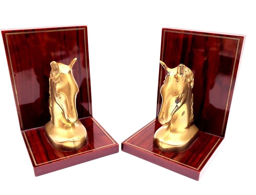 Vintage Pair Of Gatco Solid Brass Horse Bookends, Made In Korea